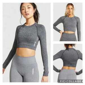 Gymshark Adapt Marled Seamless Long Sleeve Workout Crop Shirt Top Size Small